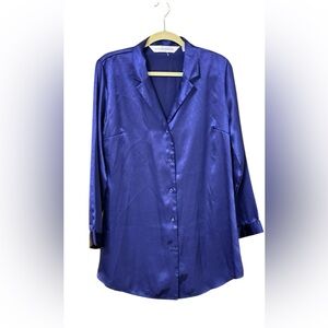 Victoria’s Secret Silky Satin Pajama Shirt Blue Long Sleeve Sleepwear M